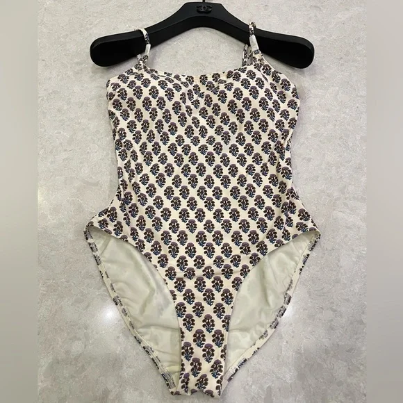 Tory Burch Floral Print One-Piece Swimsuit in Purple Bloom Size M - Picture 2 of 13